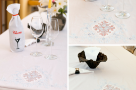 Khăn trải bàn thêu táp voan (250x150cm) - kèm 12 khăn ăn